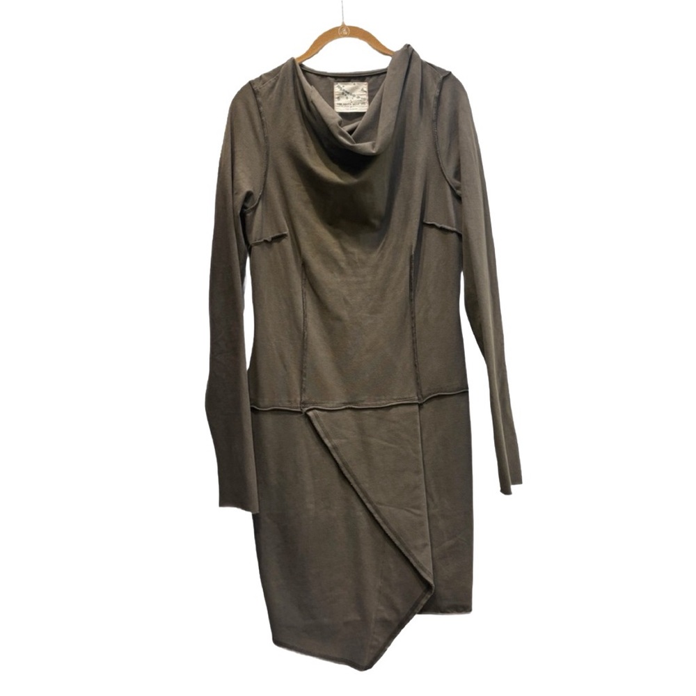 Raw Earth Wild Sky Organic Cotton Asymmetrical Cowl Neck Dress in Olive Green